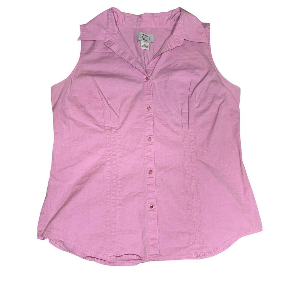 Ann Taylor Loft Womens Pink Sleeveless Button Down Stretch Shirt Size 12 Office
